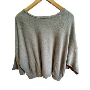 J. Jill Pure Jill 2X Relaxed Grey Waffle Knit Scoop Neck 3/4 Sleeve Tunic Top